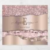 Trendy Roos Gold Diamonds Glitter Monogram Sparkling Wijnetiket (Enkel label)