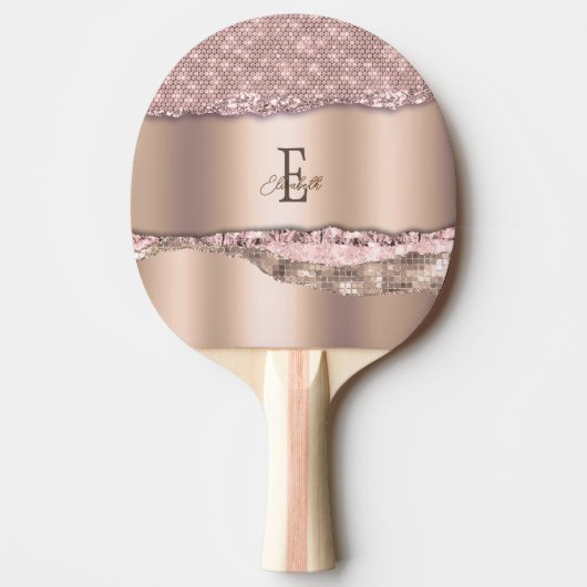 Trendy Roos Gold Diamonds Glitter Monogram Tafeltennisbatje (Voorkant)