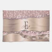 Trendy Roos Gold Diamonds Glitter Monogram Theedoek (Horizontaal)
