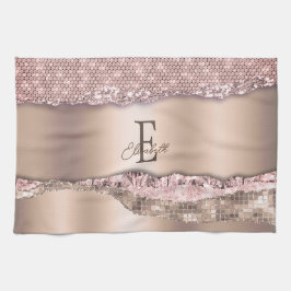 Trendy Roos Gold Diamonds Glitter Monogram Theedoek