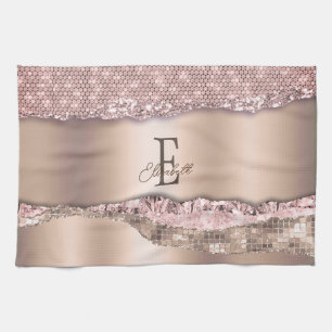Trendy Roos Gold Diamonds Glitter Monogram Theedoek
