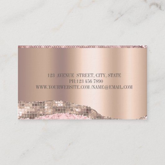 Trendy Roos Gold Diamonds Glitter Monogram Visitekaartje (Achterkant)