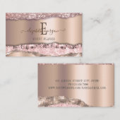 Trendy Roos Gold Diamonds Glitter Monogram Visitekaartje (Voorkant / Achterkant)
