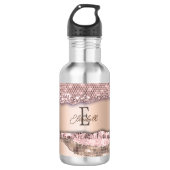 Trendy Roos Gold Diamonds Glitter Monogram Waterfles (Voorkant)