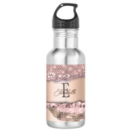 Trendy Roos Gold Diamonds Glitter Monogram Waterfles