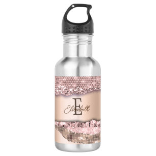 Trendy Roos Gold Diamonds Glitter Monogram Waterfles