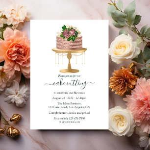 Trendy Roos Gold en Gold Floral Cake Cutting Kaart