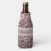 Trendy Roos Gold Faux Glitter en Diamonds Flesjeskoeler (Fles Voorkant)