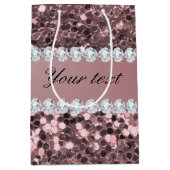 Trendy Roos Gold Faux Glitter en Diamonds Medium Cadeauzakje (Voorkant)