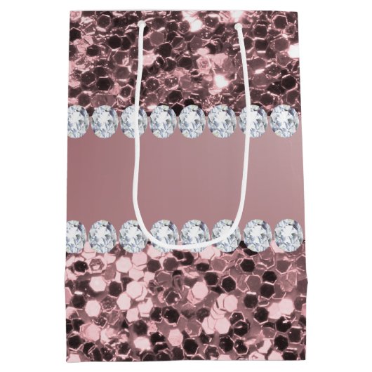 Trendy Roos Gold Faux Glitter en Diamonds Medium Cadeauzakje (Achterkant)