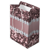 Trendy Roos Gold Faux Glitter en Diamonds Medium Cadeauzakje (Achterkant Gekanteld)