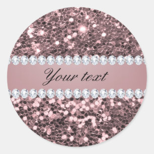 Trendy Roos Gold Faux Glitter en Diamonds Ronde Sticker