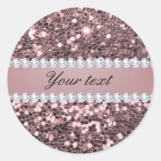 Trendy Roos Gold Faux Glitter en Diamonds Ronde Sticker (Voorkant)