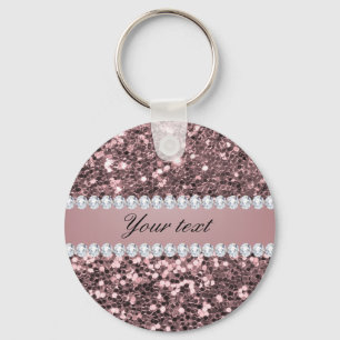 Trendy Roos Gold Faux Glitter en Diamonds Sleutelhanger