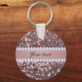 Trendy Roos Gold Faux Glitter en Diamonds Sleutelhanger (Voorkant)