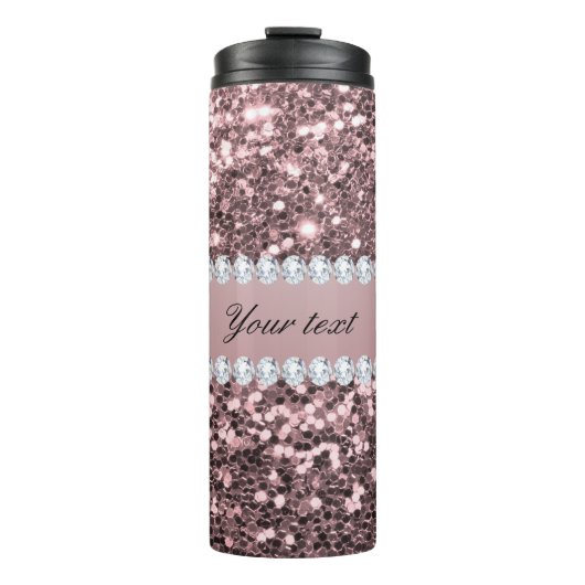 Trendy Roos Gold Faux Glitter en Diamonds Thermosbeker (Voorkant)