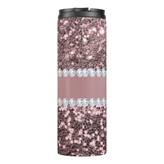 Trendy Roos Gold Faux Glitter en Diamonds Thermosbeker (Achterkant)