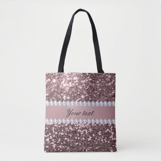 Trendy Roos Gold Faux Glitter en Diamonds Tote Bag (Voorkant)