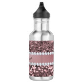 Trendy Roos Gold Faux Glitter en Diamonds Waterfles (Rechts)