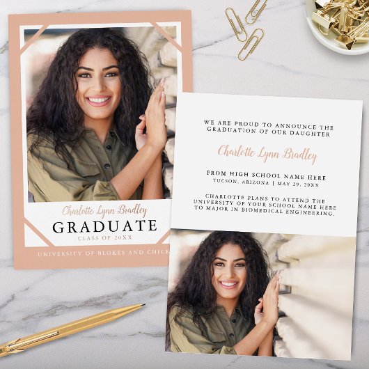 Trendy Roos Gold Foil Afstuderen Aankondiging
