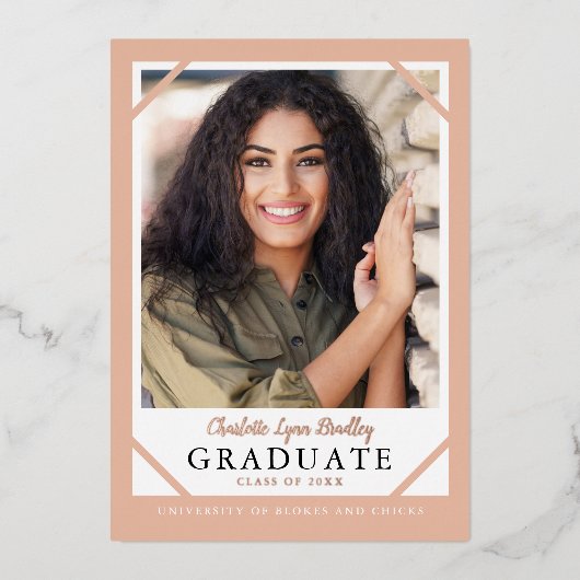 Trendy Roos Gold Foil Afstuderen Aankondiging (Voorkant)