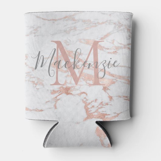 Trendy Roos Gold Foil marble Monogram Blikjeskoeler (Voorkant)