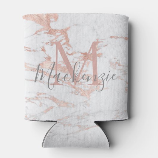 Trendy Roos Gold Foil marble Monogram Blikjeskoeler (Achterkant)