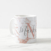 Trendy Roos Gold Foil marble Monogram Koffiemok (Voorkant links)