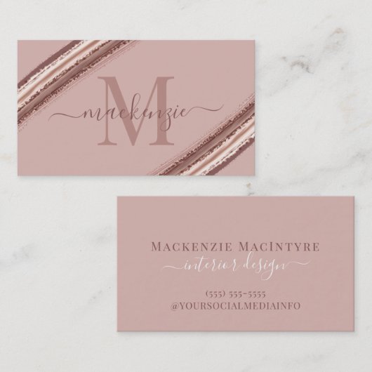 Trendy Roos Gold Folie Koperborstel Monogram Visitekaartje (Voorkant / Achterkant)