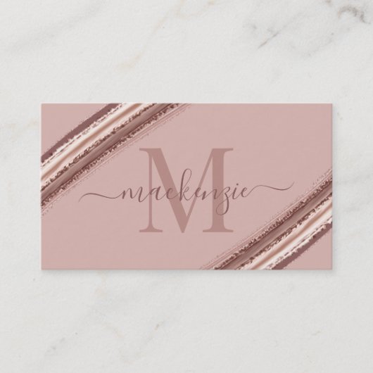 Trendy Roos Gold Folie Koperborstel Monogram Visitekaartje (Voorkant)