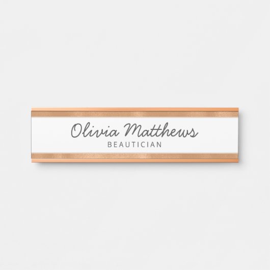 Trendy Roos Gold Folie Stripes Moderne Naam Deurbordje (Voorkant)