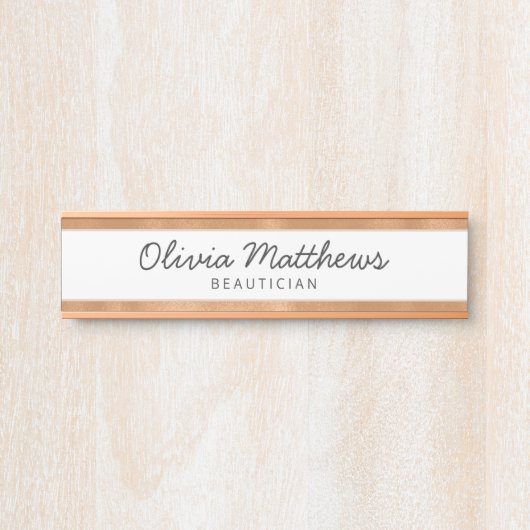 Trendy Roos Gold Folie Stripes Moderne Naam Deurbordje (Voorkant)