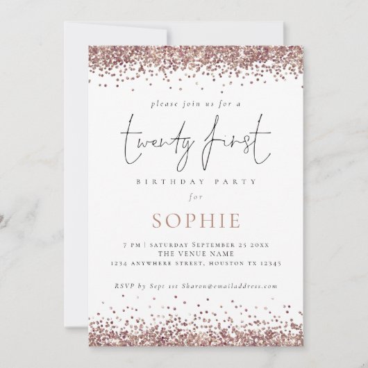 Trendy Roos Gold Glitter 21ste Kaart (Voorkant)