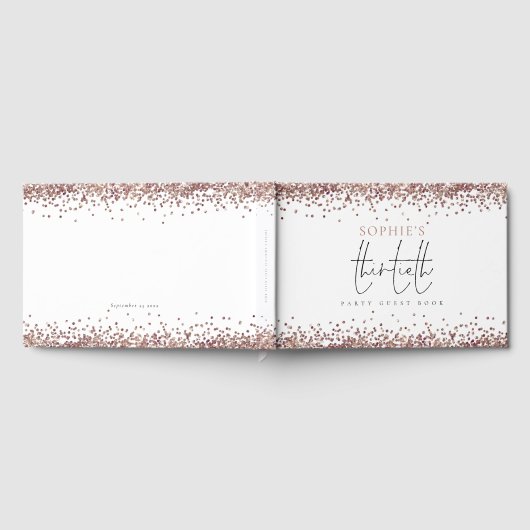 Trendy Roos Gold Glitter 30th Birthday Party Gastenboek (Volledig)