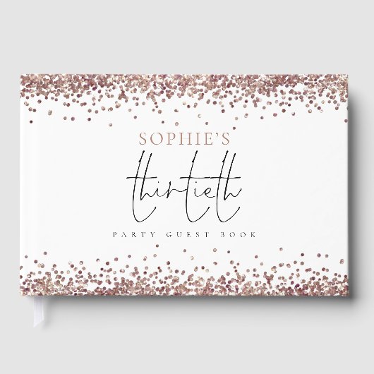 Trendy Roos Gold Glitter 30th Birthday Party Gastenboek (Voorkant)