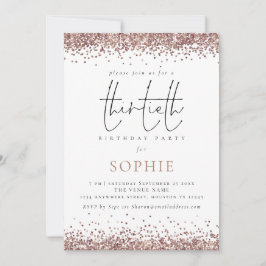 Trendy Roos Gold Glitter 30th Birthday Party Kaart