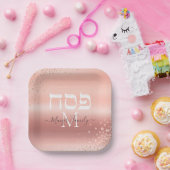 Trendy Roos Gold Glitter Custom Monogram Passover Papieren Bordje (Feest)