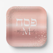 Trendy Roos Gold Glitter Custom Monogram Passover Papieren Bordje (Voorkant)