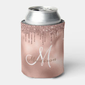 Trendy Roos Gold Glitter Drips Monogramed Blikjeskoeler (Blikje Voorkant)