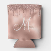 Trendy Roos Gold Glitter Drips Monogramed Blikjeskoeler (Achterkant)