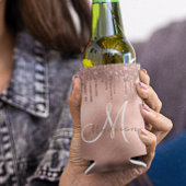 Trendy Roos Gold Glitter Drips Monogramed Blikjeskoeler