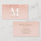 Trendy Roos gold Glitter Elegant Script Monogram Visitekaartje (Voorkant / Achterkant)