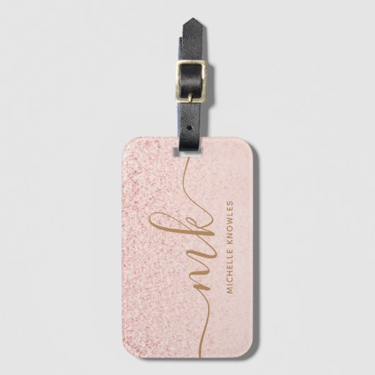 Trendy Roos Gold Glitter Fancy Initialen en naam Bagagelabel (Voorkant (verticaal))