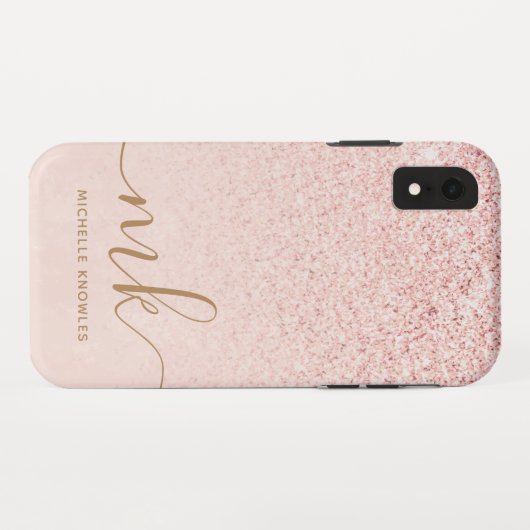 Trendy Roos Gold Glitter Fancy Initialen en naam Case-Mate iPhone Case (Achterkant (horizontaal))