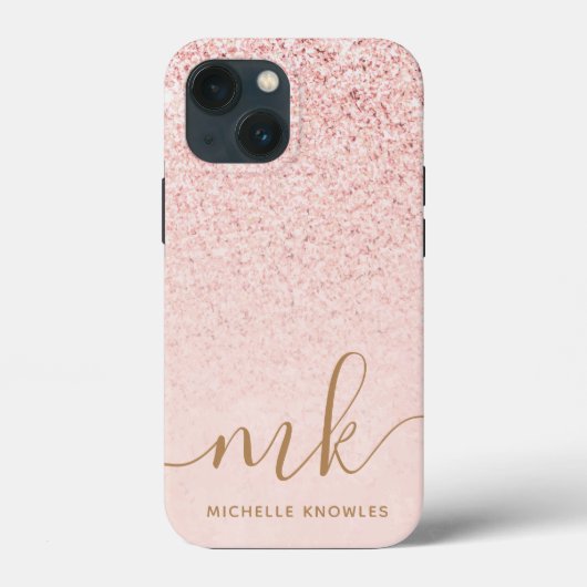 Trendy Roos Gold Glitter Fancy Initialen en naam Case-Mate iPhone Case (Achterkant)