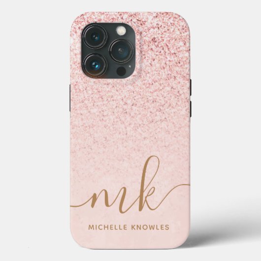 Trendy Roos Gold Glitter Fancy Initialen en naam Case-Mate iPhone Case (Achterkant)