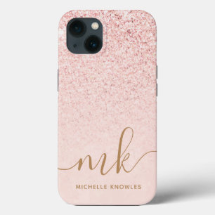 Trendy Roos Gold Glitter Fancy Initialen en naam Case-Mate iPhone Case