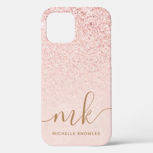 Trendy Roos Gold Glitter Fancy Initialen en naam Case-Mate iPhone Case (Achterkant)