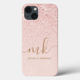 Trendy Roos Gold Glitter Fancy Initialen en naam Case-Mate iPhone Case