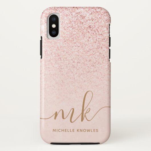 Trendy Roos Gold Glitter Fancy Initialen en naam Case-Mate iPhone Case (Achterkant)
